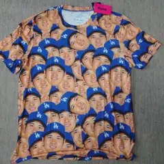 FOCO 大谷翔平 ドジャース Tシャツ Ｌ 青 新品 未使用 顔だらけ