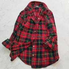 UNIQLO　ネルシャツ　フランネルシャツ　タータンチェック　赤　長袖シャツ　L