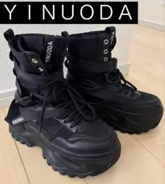 YINUODA厚底 レースアップ ブーツ 黒 22.5cm ボリュームソールのサムネイル
