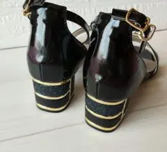 ブラック グリッター付きヒール サンダル