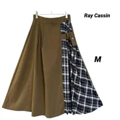 Ray Cassin スウェード風×チェック切替 フレアロングスカート M