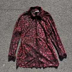 TANJAY 花柄 長袖ブラウス シャツ ボルドー 黒 サイズ14 レディース 