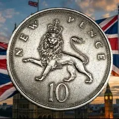 ヴィンテージ‼️イギリス大輪10ペンス1968年エリザベス2世戴冠したライオン