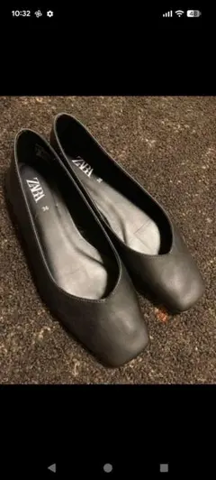 完売　ZARA レザーフラットシューズ　36ブラック