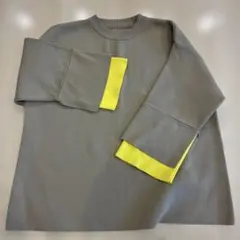レイヤード風 長袖ニット グレー×イエロー Fサイズ