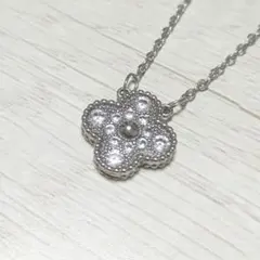 四つ葉のクローバー ネックレス フラワー CZ シルバー