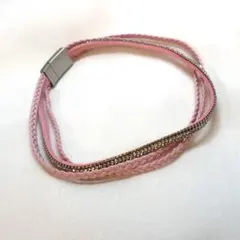 最終値下げ！ピンク 編み込み チョーカー ネックレス　ストーン付き