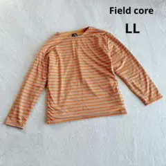【フィールドコア】長袖カットソー シャツ (LL) ボーダー 裏起毛 オレンジ