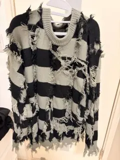 【.KOM】オーバーサイズ ニット 黒　グレー ストライプ