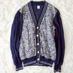 タケオキクチ カーディガン ネイビー L 麻×綿 ペイズリー柄 日本製 羽織り