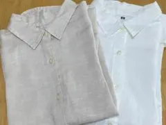 2枚セット ベージュ&ホワイト ユニクロ リネンシャツ