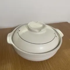 大型　ホワイト陶器土鍋 蓋付き 取っ手付き