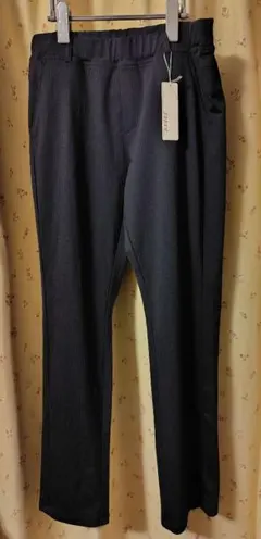 新品　レディース　Ｌ　スラックス　ストライプズボン　ブラック　ストレッチ