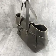 LA COUSETTE グレー レザートートバッグ 外ポケット付き