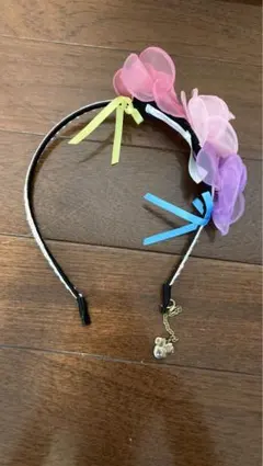花モチーフ カチューシャ ピンク 紫 リボン付き　ディズニー　ラプンツェル