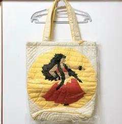 ハワイアンキルト トートバッグ フラガール Kenui Quilts ベージュ ハワイアンキルト トートバッグ フラガール Kenui Quilts ベージュ