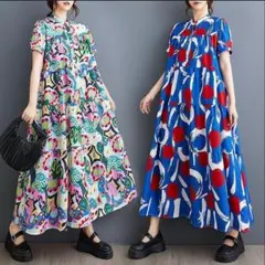 大きいサイズ レディース ロング　ワンピース　シャツ　春夏 秋 新品 半袖