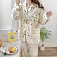 花柄 パジャマ レディース 長袖 ルームウェア ワッフル 上下セット 綿 M