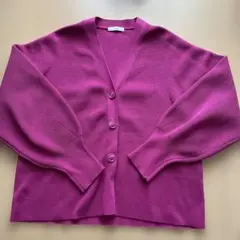 ピンク リブ編み ボタン付きカーディガン