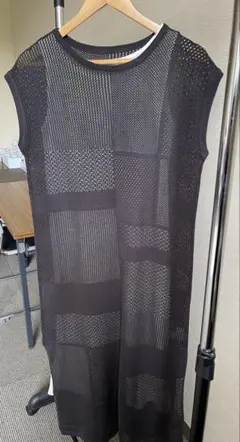 メッシュノースリーブ ロングワンピース　L