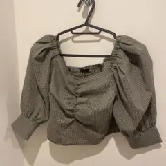 値下げ　ギンガムチェック パフスリーブブラウス　エモダ　EMODA