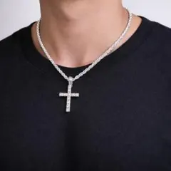 高品質 CZ ジルコニア クロス ネックレス シルバー HIPHOP ストリート