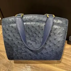 【超美品】オーストリッチ ハンドバッグ ネイビー
