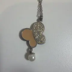 バタフライ型ネックレス ストーン パール付き