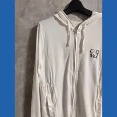 ミッキー　刺繍フルジップパーカー ホワイト 夏　長袖