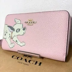 【付属品完備】COACH ディズニー オーガナイザー シボ革 レザー ピンク 付属品完備】COACH ディズニー オーガナイザー シボ革 レザー ピンク