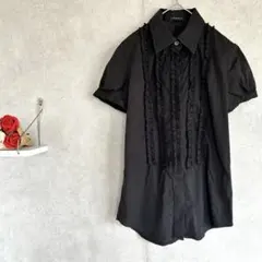 『セオリー』フリル付き ブラック 半袖シャツ　サイズ0　S-Mサイズ相当