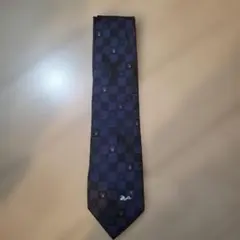 ネイビー チェック柄 ネクタイ スヌーピー刺繍 日本製