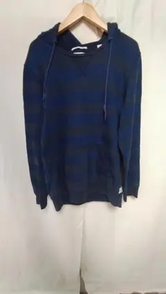 スコッチ＆ソーダボーダー柄フード後付けスウェットパーカー紺色黒正規品サイズL