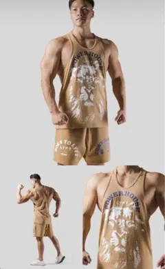 【LYFT × POWER HOUSE GYM 新品】べージュタンクトップ　L