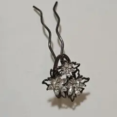 《美品》コーム かんざし ヘアアクセサリー 花 ブラック シルバー