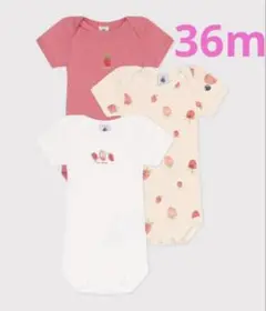 新品未使用　プチバトー　36m 半袖ボディ3枚組　いちご