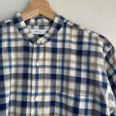 新品未使用 SHIPS any 長袖 綿 バンドカラーシャツ チェック S