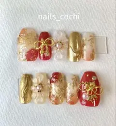 【現品39789】振袖ネイル　卒業式ネイル　袴ネイル　ミラー　金箔　成人式