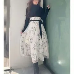 極美品 MERCURYDUO フラワードッキング コルセット ニットワンピース