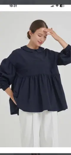 美品 yori ヨリ ハシゴレース ワイドブラウス フリーサイズ 半袖