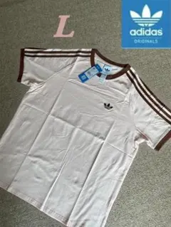 ［新品］L adidas スリーストライプス Tシャツ 刺繍 ピンク＆ブラウンのサムネイル