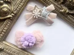 ハンドメイド　クリスマスベルベット　ベビーキッズリボンクリップ2点セット