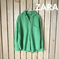 ZARA ザラ　リネン　シャツ　グリーン