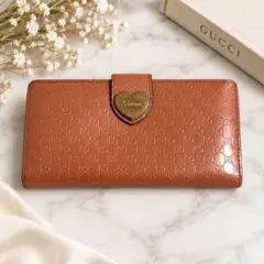 GUCCI グッチ 長財布 グッチシマ ハート金具 ピンクベージュ
