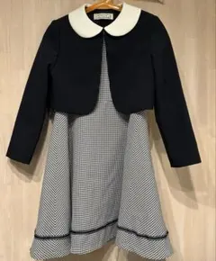 女児130cmフォーマル ドレス ジャケット セット 黒と白 チェック柄