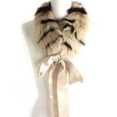 かわいいフォックスファーマフラー♡ティペット♡ベージュリボン付き♡