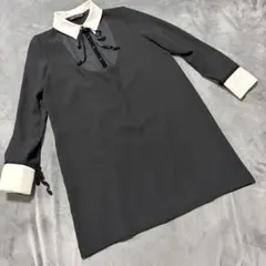 美品！ZARA WOMAN ブラック長袖ワンピース Lオールシーズン白襟ベロア