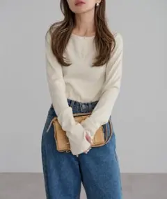 【新品タグ付き】前後2WAYラメリブヘンリーネックプルオーバー