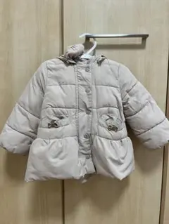 ベージュ フード付き キッズジャケット　花柄リボン