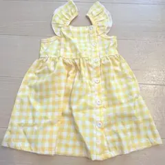 【新品】80-86cm チェック ワンピース ベビー イエロー